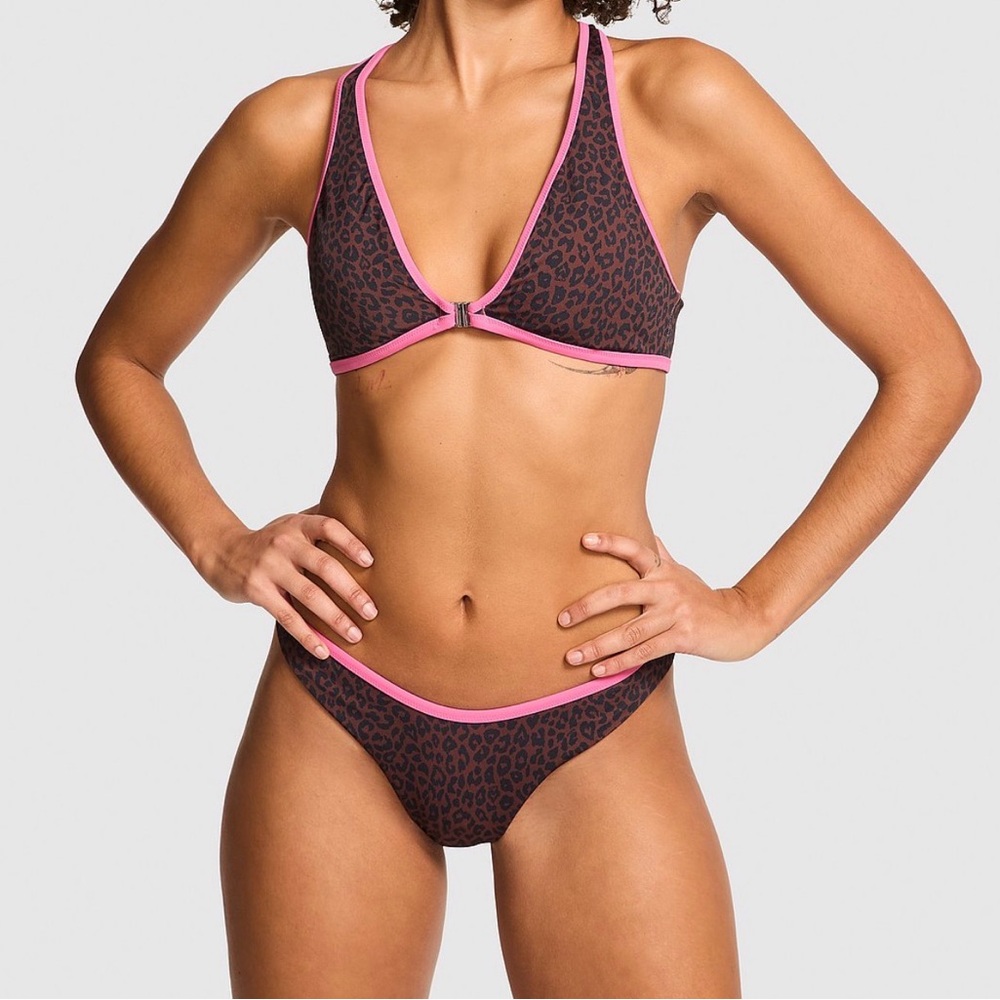 PINK Victoria's Secret Leopard Print Bikini Top with Pink Trim